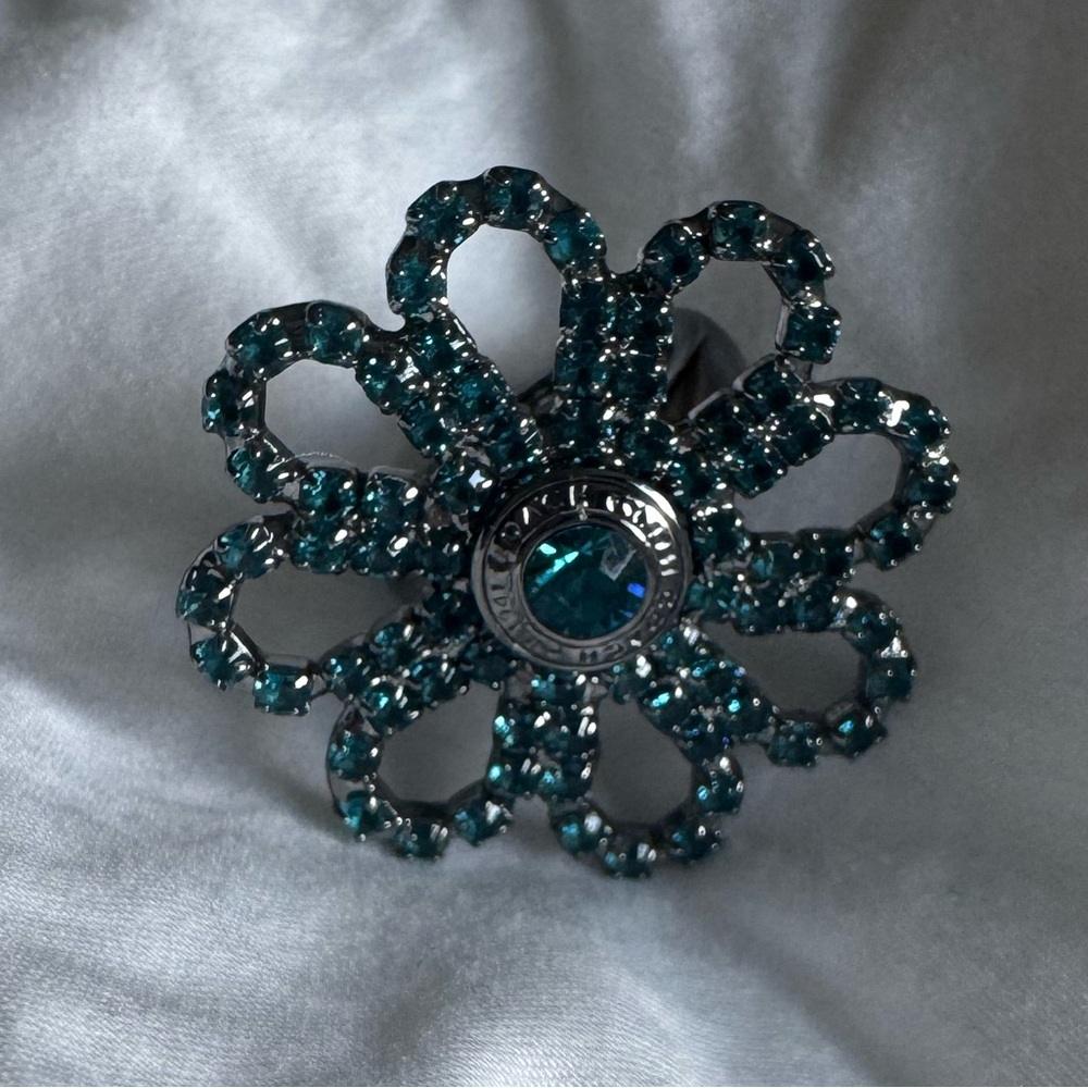Vintage Coach Gunmetal and Blue Crystal Flower Ring
